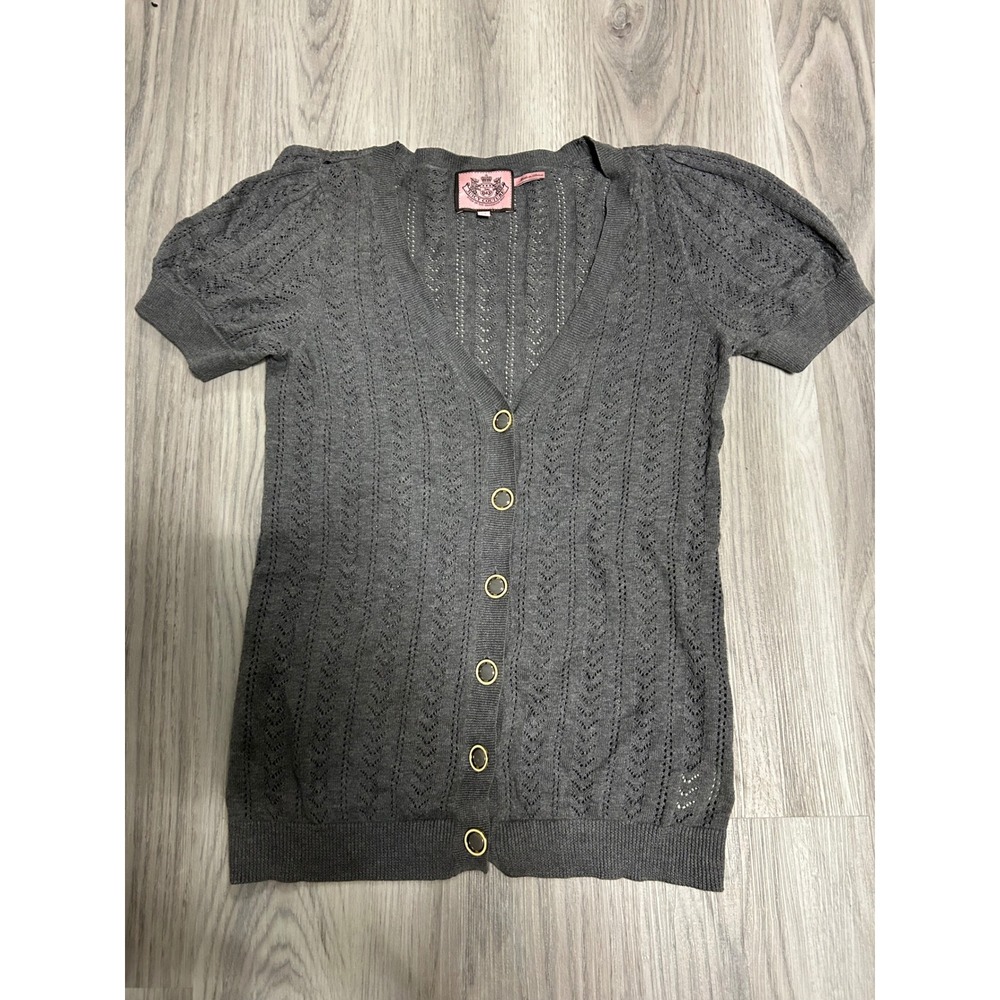 Juicy Couture Grey vintage V Neck Button Up Cardigan Top M y2k 90's 00's